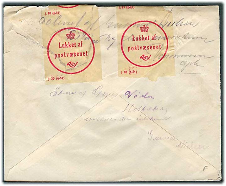 30 øre Fr. IX på brev fra København d. 3.2.1957 til Tølløse. Fejlagtigt åbnet og lukket med lukkeoblater J.30 (6-51).