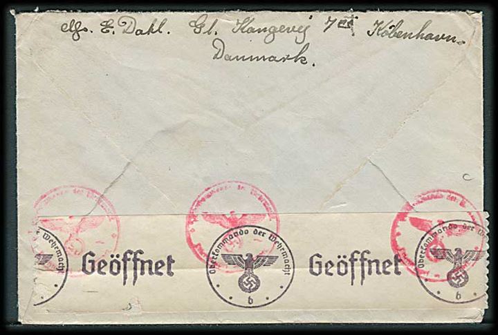 5 øre og 10 øre (6) Bølgelinie på luftpostbrev fra København d. 16.8.1941 til Hamburg, Tyskland. Åbnet af tysk censur i Berlin.