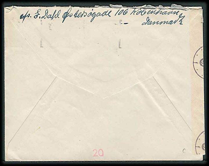 5 øre og 10 øre (par) Bølgelinie på brev fra København d. 17.7.1942 til Hamburg, Tyskland. Åbnet af tysk censur i Hamburg.