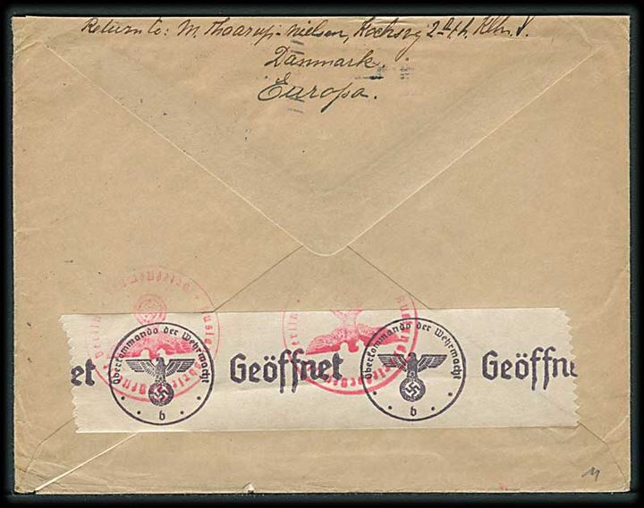 10 øre Bølgelinie (4) på brev fra København d. 18.9.1941 til Akron, USA. Åbnet af tysk censur i Berlin med sjældent censurstempel: Auslandsbriefprüfstelle Berlin.