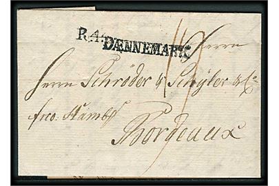 1803. Francobrev dateret Flensburg d. 21.11.1803 til Bordeaux, Frankrig. Påskrevet: Frco: Hambg.. Stemplet R.4 og DÆNNEMARK