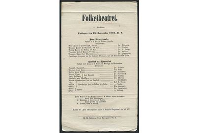 Program fra Folketheatret i Kjøbenhavn d. 18.9.1861.