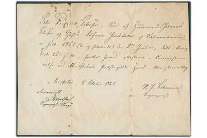 Dåbsattest fra Nordstrømø dateret Kirkatai d. 5.10.1863 underskrevet sognepræst H.J.Lohmann.
