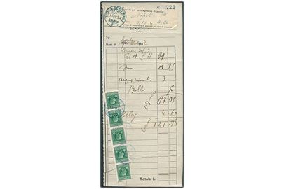 10 c. (5) fiskal mærker på regning vedhæftet telegram regning stemplet Roma d. 11.9.1934.