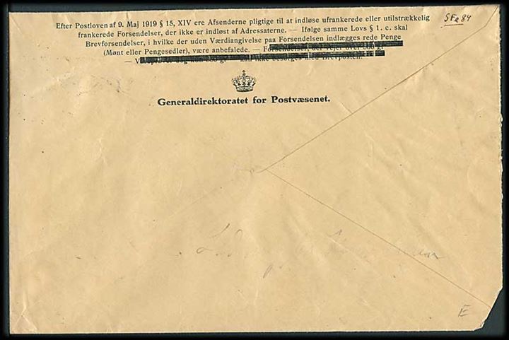 Fortrykt franco-kuvert til ubesørgelige breve Kv. Form. Nr. 6070 (1/11 22) fra København d. 12.7.1925 til Rønnede.