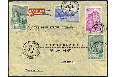 10 franc på brev fra Monte Carlo d. 17.6.1947 til København.