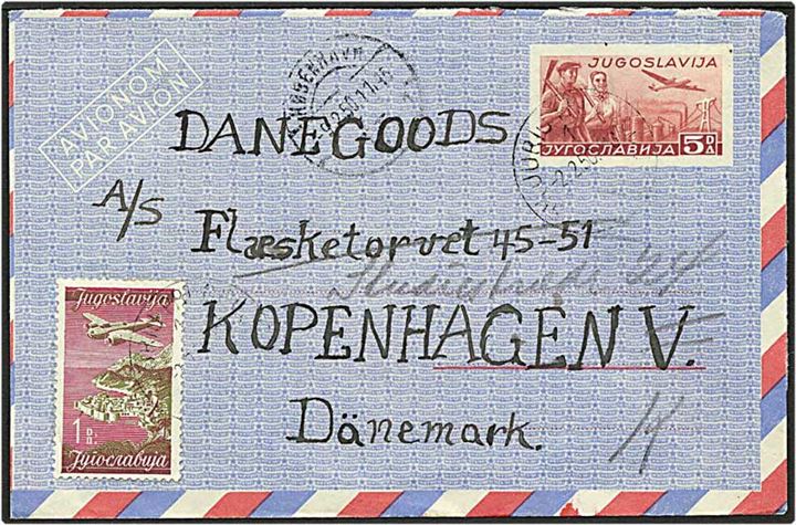 5 dinar aerogram opfrankeret med 3 dinar fra Jugoslavien d. 2.2.1950 til København.