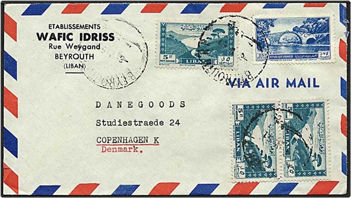 40 piatre på luftpostbrev fra Libanon d. 8.2.1951 til København.