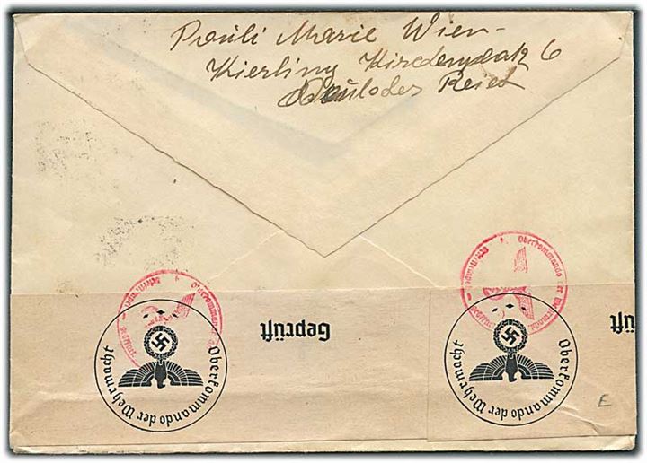 25 pfg. Leipziger Messe på brev fra Wien-Kierling d. 12.4.1940 til Hillerød, Danmark. Åbnet af tysk censur i Berlin.