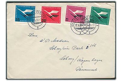 Komplet sæt Lufthansa på brev fra Flensburg d. 12.4.1955 til Søborg, Danmark.
