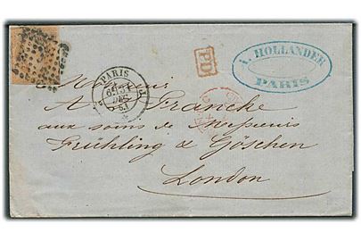 40 c. Napoleon III utakket på brev annulleret med rombe stempel og sidestemplet Paris d. 31.12.1861 til London, England. 