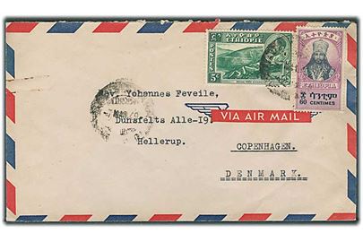 65 c. blandingsfrankeret luftpostbrev fra British legation Addis Abeba d. 7.3.1949 til Hellerup, Danmark.