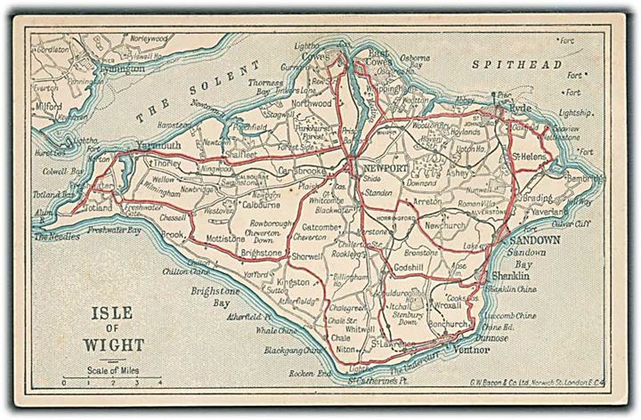 Kort over Isle of Wight. G. W. Bacon & Co. Ltd. E. C. 4. Bacon's Excelsior post Cards.  