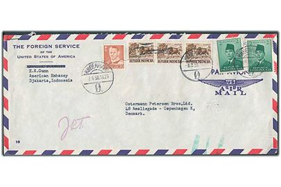 Indonesien 5,50 rup. på diplomatbrev fra American Embassy i Djakarta, Indonesien sendt med kurérpost til Danmark og frankeret 30 øre Fr. IX stemplet København d. 8.8.1958 til København.