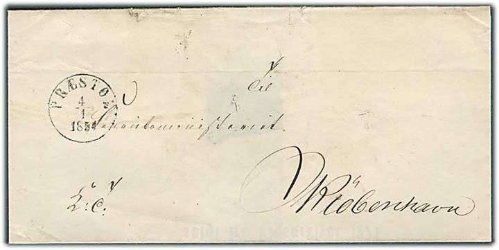 1854. Ufrankeret tjenestebrev med antiqua Præstøe d. 4.1.1854 til Kjøbenhavn.