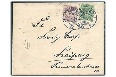 5 øre og 15 øre Våben på brev fra Kjøbenhavn d. 3.11.1906 til Leipzig, Tyskland.