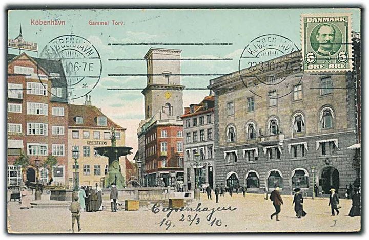 5 øre Fr. VIII single på billedside af brevkort sendt som tryksag fra Kjøbenhavn d. 23.3.1910 til Nicosia, Cypern. Usædvanlig destination.