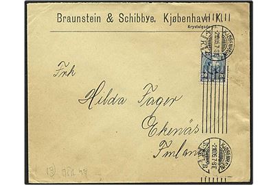 20 øre blå Chr. IX singelfrankatur på brev fra København d. 2.10.1906 til Ekenäs, Finland.