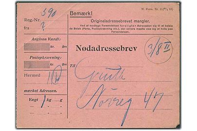 Nødadressekort M.Form. Nr. 2 (29/4 15) formodentlig anvendt i København.