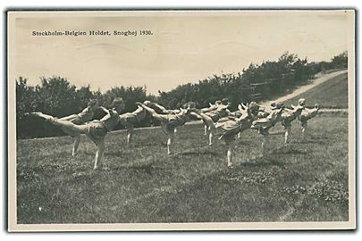 Stockholm - Belgien holdet i Snoghøj 1930. Fotokort. Konrad Jørgensens Bogtrykkeri u/no. 