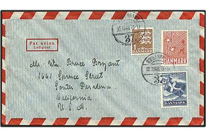 1,60 kr. porto på luftpost brev fra København d. 11.11.1948 til South Pasedina, USA.