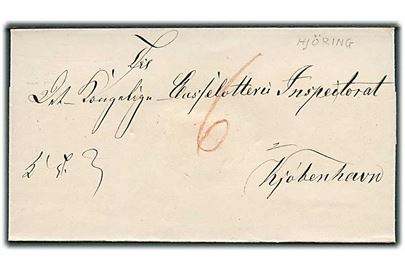 1854. Ufrankeret tjenestebrev med antiqua stempel Hjøring d. 27.1.1854 til Kjøbenhavn. Påskrevet 6 skilling porto.