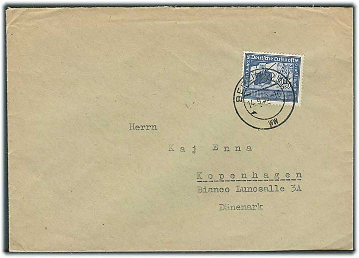 25 pfg. Graf Zeppelin single på brev fra Berlin d. 14.9.1938 til København, Danmark.