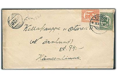 50 pen. og 1 mk. Løve på brev fra Kihnio d. 15.12.1928 og sidestemplet med nr.stempel 1920 til Hämeenlinna.