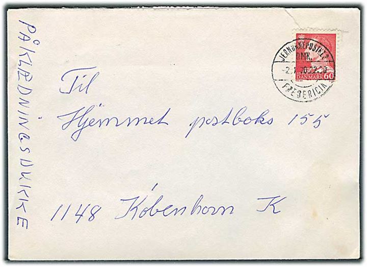 60 øre Fr. IX på brev fra Ry stemplet Jernbanepostkt. 2 OMK. Fredericia d. 2.1.1970 til København.