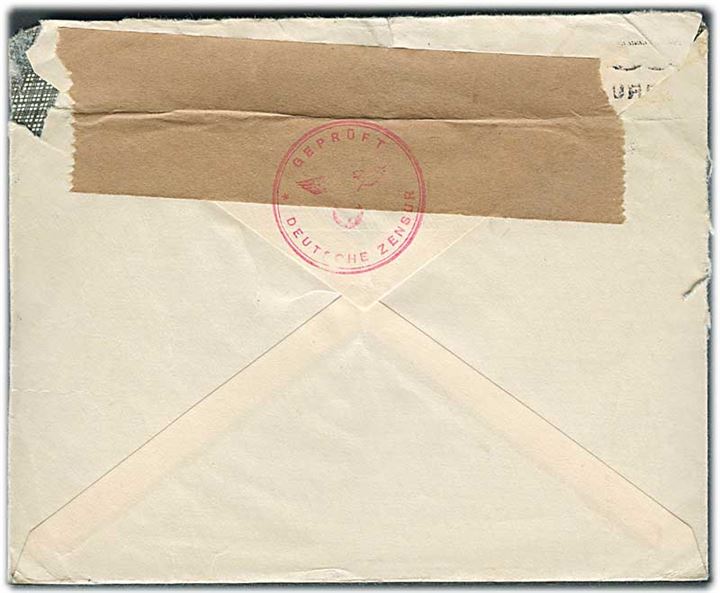 20 øre Turist udg. på brev fra Oslo d. 20.7.1940 til Meden, Sverige. Åbnet af tidlig tysk censur i Norge med neutral brun banderole stemplet Geprüft Deutsche Zensur.