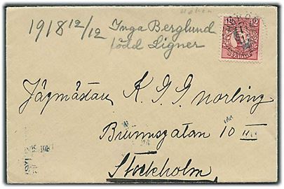 12 öre Gustaf på brev fra Hökön d. 12.12.1918 til Stockholm.