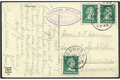 15 pfennig på postkort fra Starnberg, Tyskland, d. 26.7.1927 til Aabenraa. Stemplet Salondampfer München.