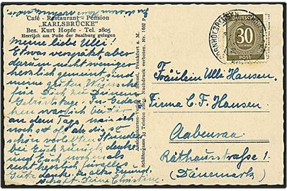30 pfennig oliven på postkort fra Tyskland d. 10.2.1948 til Aabenraa.