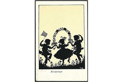 Silhouetkort med dansende børn. Baumgarten serie 6 no. 596.