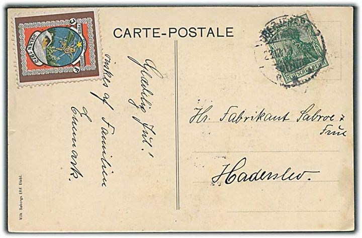 5 pfg. Germania og Sydslesvig Julemærke 1913 på brevkort stemplet Oberjersdal d. 23.12.1913 til Haderslev.