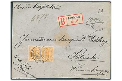 20 pen. Våben i parstykke på anbefalet brev fra Kaipiainen d. 15.3.1899 til Helsingfors.
