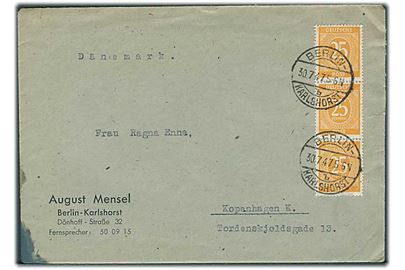 Berlin. 25 pfg. Ciffer i 3-stribe på brev fra Berlin d. 30.7.1947 til København, Danmark.