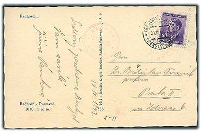 Böhmen-Mähren. 60 h. Hitler på brevkort fra Frankstadt d. 21.4.1943 til Prag.