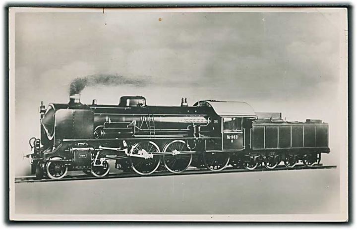 Eksprestogslokomotivet R, Nr. 963. Bygget 1924. Alex Vincents no. 7. Fotokort. 