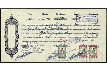Tyrkisk veksel med stempelmærker dateret 2.11.1960
