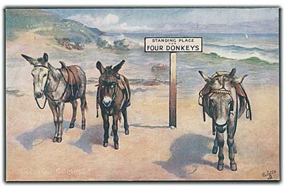 Are you coming?. Standing Place for four Donkeys. Raphael Tuck & Sons Oilette, On The Sands no. 3153. 