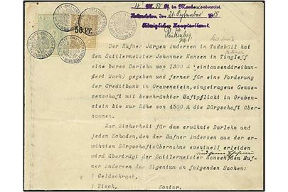 50 pf og 4mk stempelmærker på toldkvittering fra d. 21.9.1915, annulleret med Haderslev toldstempel.