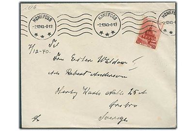 20 øre Turist udg. på brev fra Hønefoss d. 2.12.1940 til Örebro, Sverige. Åbnet af tysk censur i Oslo.