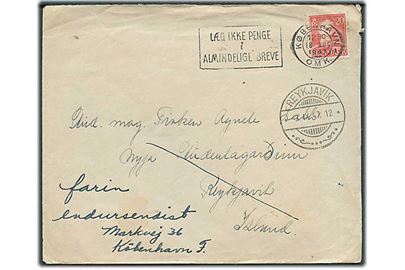 20 øre Chr. X på brev fra København d. 16.8.1947 til Reykjavik, Island - eftersendt til København.