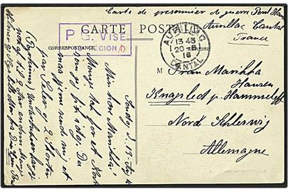Krigsfange kort fra dansk sønderjyde i tysk tjeneste fra Aurillac, Frankrig, d. 13.5.1916 til Hammelev.