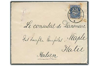 20 øre Posthorn på brev fra Kristiania d. 11.9.1903 til danske konsulat i Neapel, Italien.