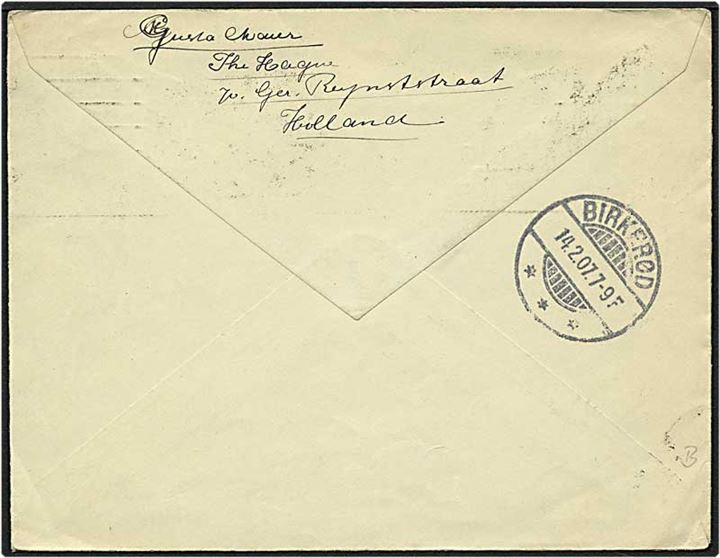 12½ cent blå på brev fra S Gravenhage, Holland, d. 13.2.1907 til Birkerød. Birkerød Ia brotypestempel.