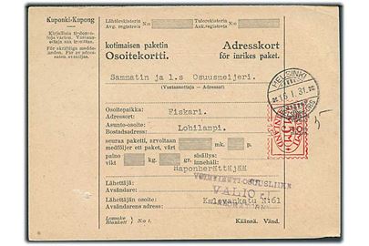 5 mk. posthusfranko (no. 131) på adressekort fra Helsinki d. 16.1.1931 til Fiskars.