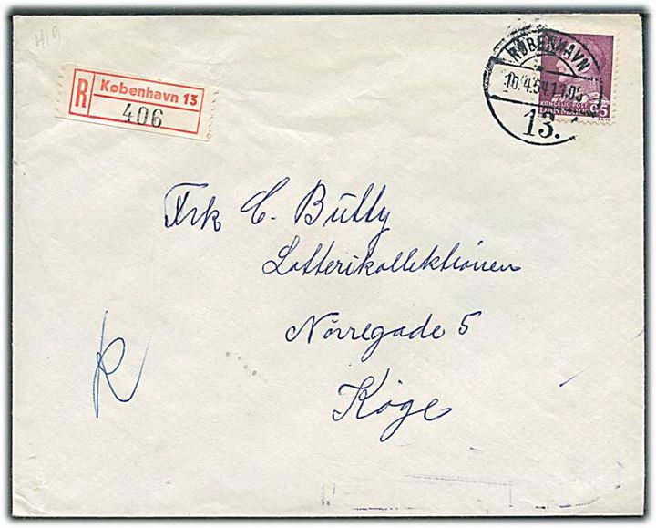 95 øre Fr. IX single på anbefalet brev fra København d. 10.4.1964 til Køge.