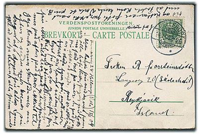 5 øre Fr. VIII på brevkort fra Hellerup d. 14.1.1909 til Reykjavik, Island.